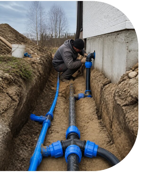 Монтаж наружного водопровода на участке под ключ в Октябрьском